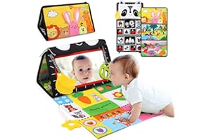 Ballery Lustro Bebe Montessori z interaktywną książką, lustro dla dzieci zabawka, czarno-białe sensoryczne zabawki wzór wysoki kontrast zabawki edukacyjne prezent