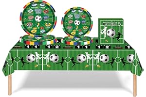 Oirigaga Fussball Partygeschirr Set, 41pcs Pappgeschirr mit Pappteller Servietten Tischdecke, Grün Papier Teller, Fußball Party Deko Geschirr Tischdeko Geburtstagsdeko Zubehör für 10 Personen