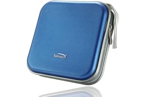 FamilyMall - Custodia porta-CD/DVD, apertura a portafoglio con cerniera, in plastica, spazio per 40 dischi, argento