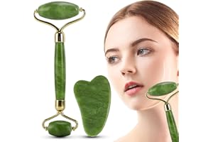 JIASOVAL Wałek jadeitowy i narzędzia do masażu Gua Sha, przeciwstarzeniowy, wałek do twarzy, do redukcji zmarszczek, obrzęków oczu, trwały, bezgłośny zestaw do masażu twarzy, szyi, pleców, nóg
