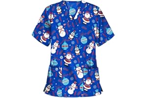TOPASSION Christmas Scrub Tops for Womens V Neck Printed Short Sleeve Beauty Uniform Tunic with Pocket Uniform Tops Doctors Nursing Tops Hospital Work Shirt Working Uniform Workwear
