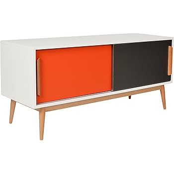Credenza Retrò Scandinava 70x80x40 Cm - In Legno E Metallo, Bianco/Nero/Beige, Con Ante Scorrevoli - Foto 8