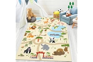 ‎ENYHOM Enyhom Dicker Spielteppich Kinderteppich Ultraweiche rutschfest Spielmatte Waschbar Zoo Tiere Kinderteppich für Mädchen Jungen,Straßenteppich, 100 x 150 cm