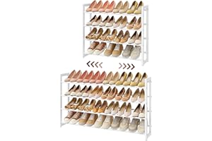 FAVOOSTY 4 Ebenen Schuhregal Metall Ausziehbares Weiß, Verstellbar Platzsparend, Shoes Rack, Robustes Schuhständer für Eingangsbereich, Schlafzimmer