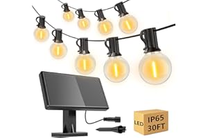 SUWIN 30FT IP65 Waterproof Solar Lights Outdoor Garden, Festoon String Lights with 15+1 Shatterproof LED Bulbs, Solar Powered Lights for Patio Outside Backyard