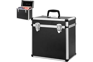 Youyijia Record Storage Box 12" Vinyl LP Storage Box Case Aluminum Portable Lockable DJ Flight Carry Case for Collecting Valuable Album Holds 50pcs Albums (Black)