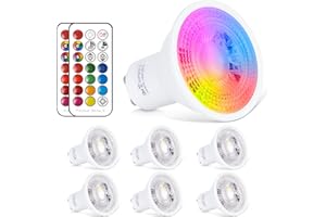 CHANGM Ampoule LED GU10 Spot Ampoules 6W Changement De Couleur RGBW Dimmable Par 21Touches Télécommande RGB Blanc Chaud 2700K 540LM 50W Ampoules Halogènes Equivalent (Pack of 6)