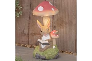 THE ENCHANTED GARDEN BRINGING GARDENS TO LIFE THE ENCHANTED GARDEN - Adorno de lectura de conejo para exteriores, estatua de resina, funciona con energía solar, luces LED de jardín de hongos para patio, césped, decoración de patio