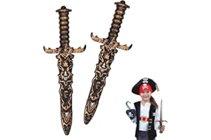 MisFun 2 Stück Dolch Kunststoff, Antiker Silberner Dolch Spielzeugschwert Nicht Scharf Gefälschtes Messer, Piratenschwert für Piratenkostüm Zubehör, Piratenparty Requisiten (Gold)