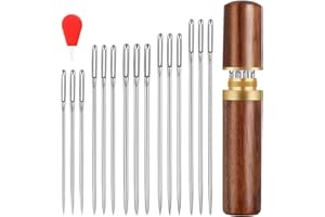 DTOFOOT 30 Stück Nähnadeln mit Großem Öhr, 5 Größen Nähnadeln Sticknadeln mit Nadelbox aus Holz Nähnadeln Großes Öhr Sticknadeln Set Stopfnadeln für Handnähen Garnstricken