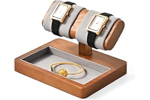 Oirlv Square Watch Stand Grey Wooden and Microfiber Jewellery Organiser Top for Watches Bottom for Jewellery Storage