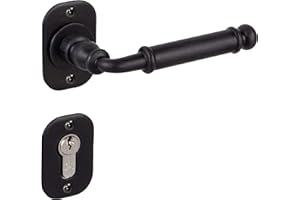 GedoTec Herraje puerta Juego de manillas Pomo puerta Tirador de puerta a Rosetón Modelo DORELLA 303 Antiguo Hierro forjado sin Resorte de retorno PZ Cilindro perfil negro antiguo galvanizado - Lisabon - PZ