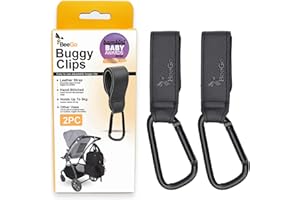 BeeGo® Buggy Clips – 2025 Award-Winning Stroller & Pram Hooks for Bags, Strong Pushchair Clips for Shopping Bags & Nappy Bags (2 Pack, Black)