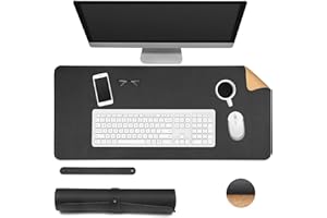 Ewolee Desk Pad, Office Desk Mat 70 * 30cm Natural Cork PU Leather Desk Protector Mat Non-Slip Waterproof Laptop Keyboard Mouse Mat for Office Home School(Black + Cork)