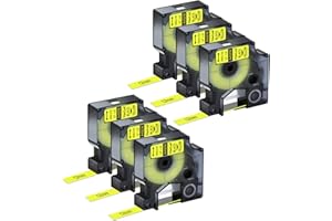 NineLeaf 6 Pack Sostituzione per Dymo D1 45018 S0720580 A45018 12mm x 7m 0.47'' 1/2 pollice Nastro Etichetta Nero su Giallo per LabelManager 160 210D 220P 120P LabelPoint 100 150 200 Etichettatrice