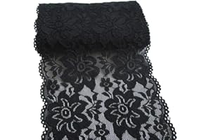 Yulakes - 4,57 metri di bordatura in pizzo floreale elastica bianca o nera per artigianato o fai-da-te, 15 cm di larghezza (nero)