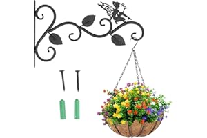 ‎OUKENS OUKENS Pflanzenhalterung, 30cm Metall Wandbehang Hängehaken Hängepflanzen Halterung Schmiedeeisen Wand Pflanzer Haken Blumentöpfe Aufhänger für Wohnzimmer Balkon (Schwarz Blumen Feen)