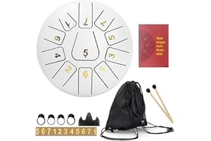 BQKOZFIN Tambor de Lengua de Acero de 6 Pulgadas y 11 Tonos, Tambores de Hendidura C mayor para meditación, yoga, sanación de sonido, con baquetas, bolsa de transporte, Fingercot (blanco)