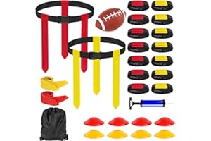 HXEZOC 14 Player Flag Football Set, Adjustable Flag Football Belts with Cones, Football, Pump, Bag for Youth Adults Training Supplies, Red and Tellow, 45 inches
