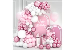 FAIRYMAIDEN Pink Balloon Arch Kit - 106pcs Pastel Balloon Garland Kit with Pink White Latex Balloons Confetti Balloons, Metal Pink baloon for Birthday Party Decorations Baby Shower Christening Anniversary Wedding
