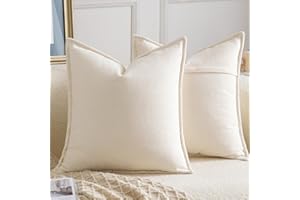 Madizz Juego de 2 Suave Chenilla Decorativo Funda de cojíns con Borde Neutras Fundas de Almohada Boho para Sofá Dormitorio Salón Crema Cuadrado 45 x 45 cm