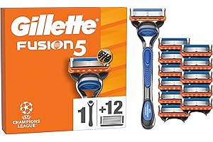 ‎GILLETTE Gillette Fusion5 Rasierer für Männer UEFA Champions League Special Edition, 1 Gillette Rasierer, 12 Ersatzklingen, Mit Gleitstreifen und 5 Klingen für eine gründliche, langanhaltende Rasur