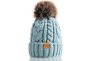 REDESS Gorro de Invierno con pompón para Mujer con Forro Polar cálido, Gorro de esquí Grueso y Holgado con Punto de Nieve y Calavera