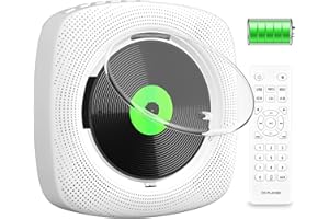 KOVCDVI Tragbare CD Player mit Bluetooth und 4000mAh Wiederaufladbare Batterie CD-Player für Wandmontage mit Lautsprecher FM-Radio USB-Wiedergabe AUX-Wiedergabe LCD-Bildschirm Fernbedienung