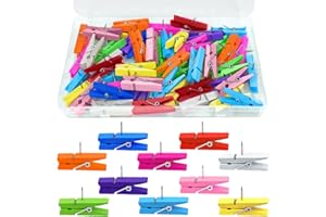 Alethron Pinnadeln Holz, 50 Stück Bunt Reißzwecken, Natürlich Holz Pins für Pinnwand, Pinnwand Pins Push Pin Clips Pinnwandnadeln Holzklammern mit Stecknadeln für Fotos Karten Notizen Wand Kork Boards