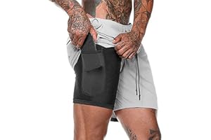 KFNIRE Pantalon Corto Hombre Deporte 2 en 1 Pantalones Cortos de Running Athletismo Fitness Secado Rápido Deportivo Shorts Hombre con Cremallera y Bolsillo