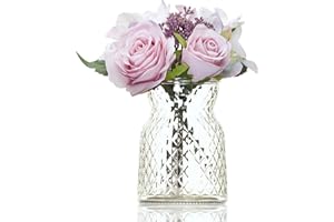 Wrenbury Small Flower Vase Clear 14cm – Decorative Waisted Bud Vase Jar for Flowers Posy Peony Tulips – Mini Container for Flowers for Mum