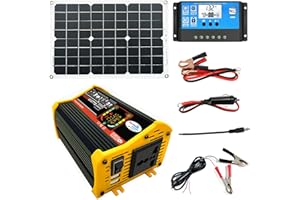 MOAGEME Solaranlage Komplettset Inselanlage netzunabhängiges Kit Solar Power System 18V 18W Solarpanel Kit 12/24V 30A Solarladeregler 110V/220V 6000 Wechselrichter, Schnellladung für Notstromversorgung