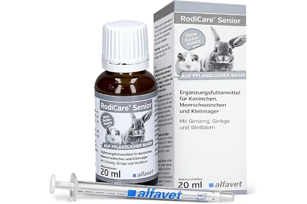 alfavet RodiCare Senior Unité de complément Alimentaire pour Lapins, cochons d'Inde et Petits rongeurs avec Ginseng, Ginkgo et aubépine 20 ML