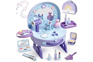 LEHOO CASTLE Lehoo Castello Trucchetto per Bambine 3 4 5 Anni, Tavolo Toeletta 2-in-1 Portatile con Set Trucco Finto, Trucchetto con Luci e Musica, Regalo di Compleanno per Bambine dai 3 Anni in su