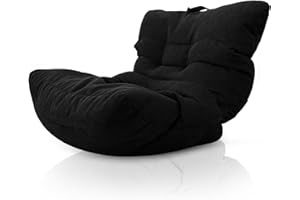 Aiire Pouf Poltrona Design in Cotone - Puffo per Sedersi XXL, Pouffe Salotto o Camera da Letto per Bambini o Gamer - Bean Bag per lettura o Puf Cuscini da Pavimento Nero