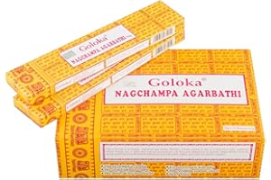Pamai Pai® 192g Nag Champa Räucherstäbchen Goloka Agarbathi 12 x 16g Räucherwerk gelb Duft
