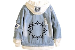 XSLGOGO The Seven Deadly Sins Meliodas Faux Deux Vestes en Jean Dragon's Sin of Wrath Cardigan décontracté à Manches Longues Sweat-Shirt en Denim pour Femmes et Hommes