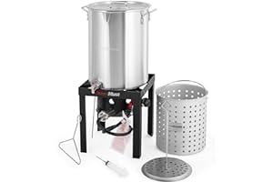 OuterMust 30 QT. Seafood Boil Pot Set 50,000 BTU Crawfish Boiler with Basket and Burner Set, Ideal for Cooking Turkey, Crawfish, Crab