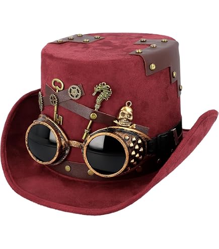Costume Steampunk Adulte – Chapeau Melon + Lunettes Noires + Gants, Pour Enterrement De Vie De Garçon/fille