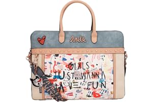 Anekke - Portadocumentos Mujer - Bandolera Grande Polipiel Mujer - 2 Asas y Cierre Cremallera - Cartera de Hombro Bandolera - Colección Fun & Music - Accesorios y Complementos Mujer - 40x30x5 cm