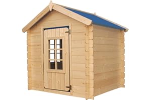 Timbela M570M-1 Kinderspielhaus aus Holz -Spielhaus im Freien für Kinder - 111x113xH121 cm/0.9 m2 Gartenspielhaus - Garten-Sommerhaus für Kinder (Die Dachfarbe ist blau)