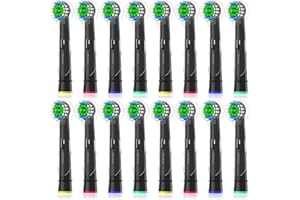 Wokuqiu Recambios Cepillos Compatible con Cepillo de dientes eléctrico Braun Oral B, Paquete de 16 Cabezales de Precisión con Capuchones para Pro Smart Vitality Triumph Genius Trizone (Negro)