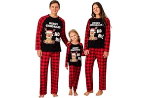URMAGIC Family Matching Christmas Pyjamas Set Cute Santa Elf Reindeer Plaid Pants Pajama Sleepwear for Adult Men Women Kids Couple Pjs