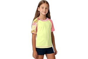 ANGEL CITIZ Boys' Short-Sleeved Crew Neck Swimming Shirt UV Children's Rash Guard UPF 50+ Swimming Shirt Children 125-155