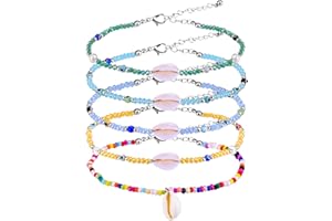 KINBOM Bracelets de Cheville Bohème avec Charme de Coquille, Bracelets de Cheville Perlés Colorés Bracelets de Cheville de Perles de Riz Boho Réglables Bracelets de Cheville Perlés Faits à la Main