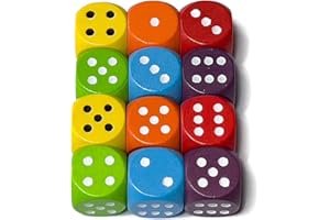 Spieltz bunte Würfel aus Holz für Brettspiele, 16 mm, produziert in Deutschland (12 Holzwürfel W6 / D6: 2 x Gelb, 2 x Orange, 2 x Rot, 2 x Lila, 2 x Hellblau, 2 x Hellgrün)
