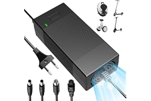 Dufuso Chargeur Trotinette Electrique Universel, 42V 3A Chargeur Hoverboard avec 4 Connecteurs, pour Toutes Les Batteries Lithium de 36V, Charge Rapide, Compatible avec Ninebot, Xiaomi