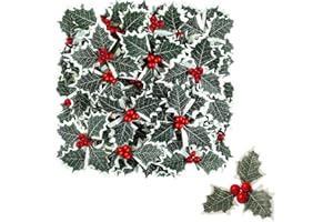 MEZHEN Natalizia Bacche di Agrifoglio con Foglie Verdi Simulazione Frutti di Bosco Artificiale per la Disposizione di Ghirlande Natalizie di Nozze l'Albero di Natale Decorazioni 20 Pezzi