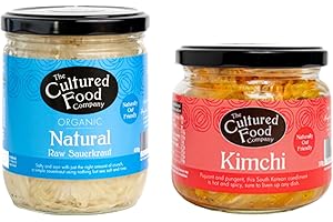 The Cultured Food Company Natural Sauerkraut (400g) & Kimchi (300g) pack - Probiotic-Rich, Gluten-Free Fermented Foods for Digestive Health & Immunity Support - Unpasteurised, Organic Ingredients