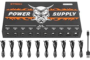 STRICH SPS-40B Rechargeable Guitar Pedal Power Supply, Built-in 10000mAh 10 Outputs DC 9V (2x300mA, 8x100mA) Jacks for Guitar Bass Effect Pedals, 5V/1A USB Port for Phone, Noiselessly